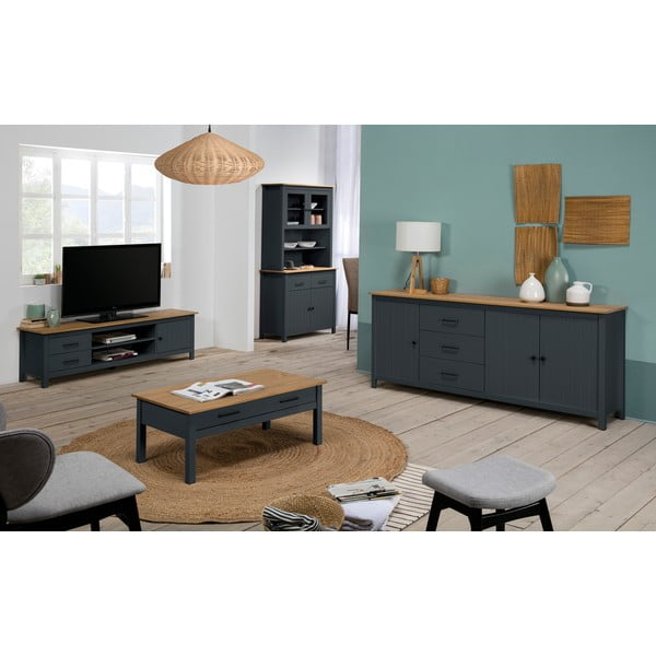 Tamno plava vitrina od masivnog bora 90x180 cm Miranda – Marckeric-image-1