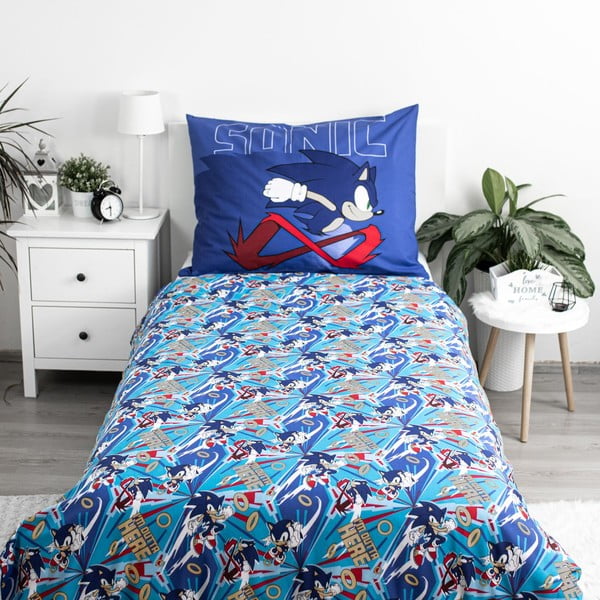 Plava pamučna dječja posteljina za krevet za jednu osobu 140x200 cm Sonic "Let´s go" – Jerry Fabrics-image-2