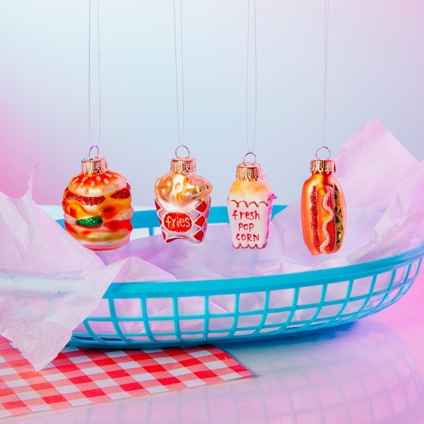 Stakleni ukrasi za božićno drvce u setu 4 kom Fast Food – Sass & Belle-image-1