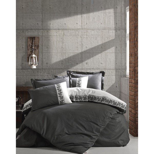 Siva pamučna posteljina s plahtom Cotton Box Rosinda, 200 x 220 cm-image-1