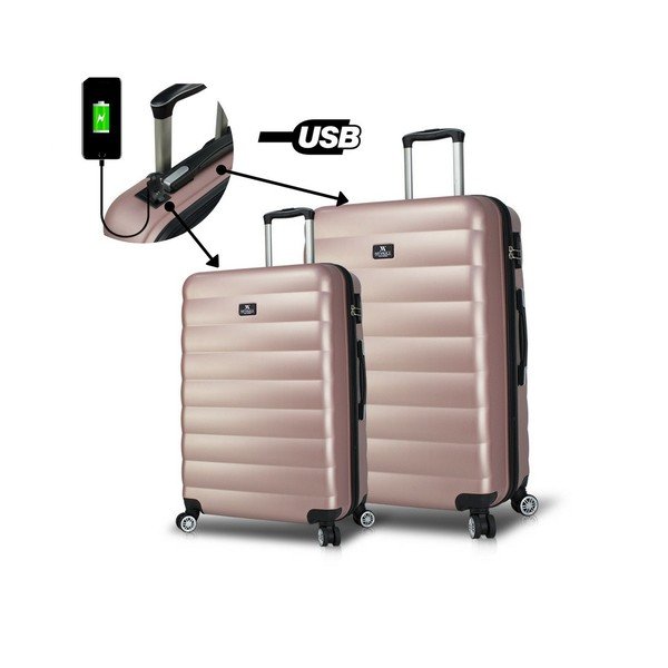 Set od 2 ružičasta putna kovčega na kotačima s USB priključcima My Valice RESSNO Large &amp; Medium-image-1