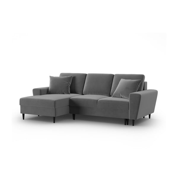 Svijetlo siva baršunasti sklopiva/s prostorom za odlaganje kutna garnitura (s lijevim kutom/s ležaljkom) Kyoto – Cosmopolitan Design-image-4