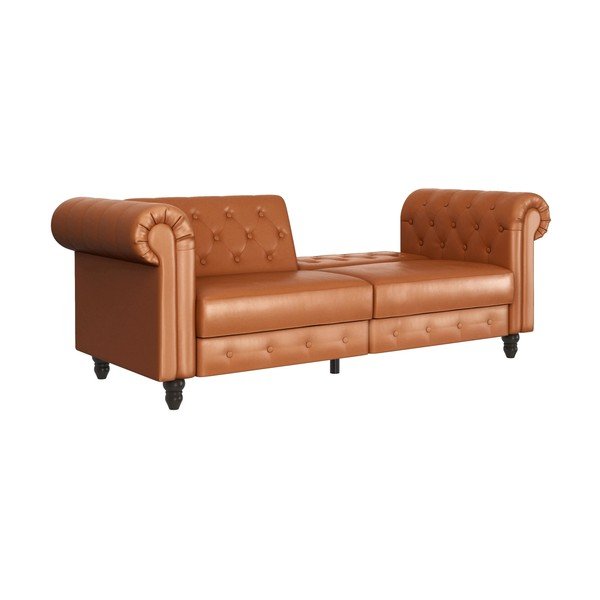 Konjak smeđa sklopiva sofa od imitacije kože 236 cm Felix – Støraa-image-1