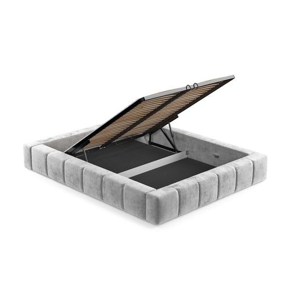 Svijetlo sivi tapecirani bračni krevet s prostorom za pohranu s podnicom 200x200 cm Aruba L – Maison de Rêve-image-3