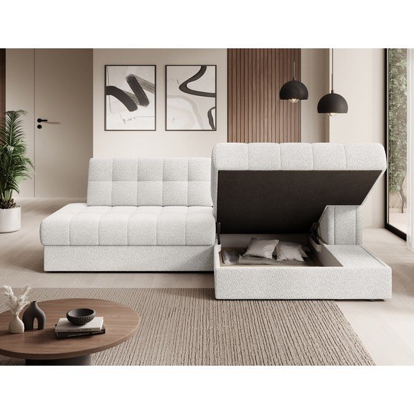 Krem sklopiva kutna garnitura od bouclé tkanine (s desnim kutom/s ležaljkom) Blezalt – ELTAP-image-4