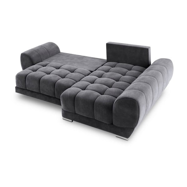 Tamno siva baršunasta kutna garnitura na razvlačenje Windsor & Co Sofas Nuage, desni kut-image-4