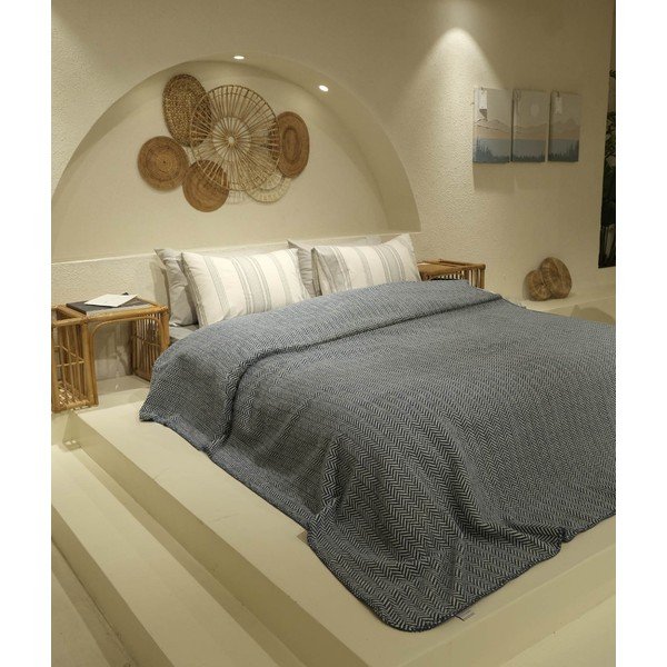 Bijelo-tamnoplavi prekrivač za bračni krevet 200x220 cm Twin - Oyo Concept-image-1