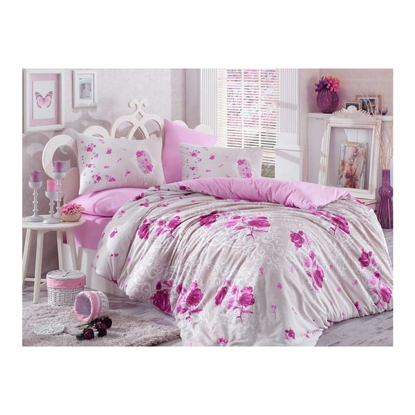Matilde ljubičasta pamučna posteljina s plahtama, 200 x 220 cm