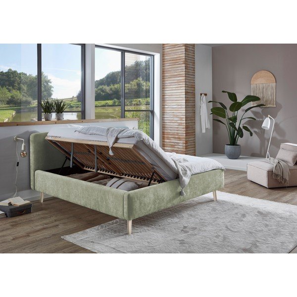Svijetlo zeleni tapecirani bračni krevet s podnicom 180x200 cm Mattis – Meise Möbel-image-1