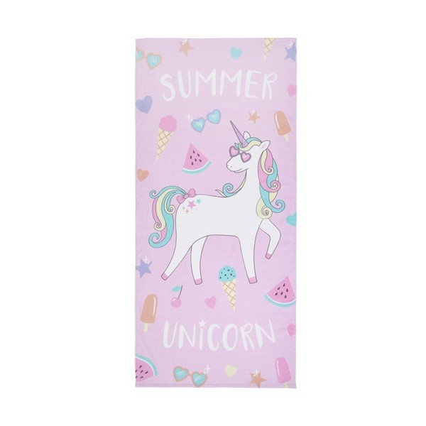 Ružičasti/ljubičasti pamučan ručnik za plažu 76x160 cm Summer Unicorn – Catherine Lansfield