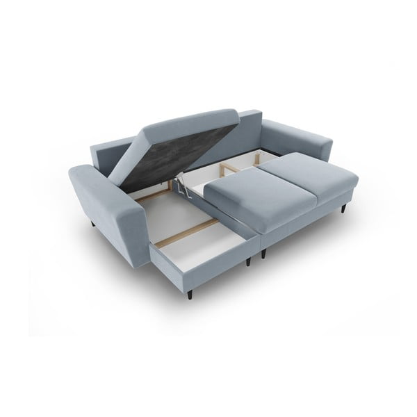 Svijetlo plava baršunasti sklopiva/s prostorom za odlaganje kutna garnitura Kyoto – Cosmopolitan Design-image-3