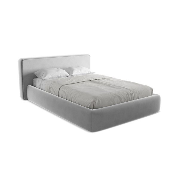 Sivi tapecirani bračni krevet s prostorom za odlaganje s podnicom 140x200 cm Kiana – Makamii-image-2
