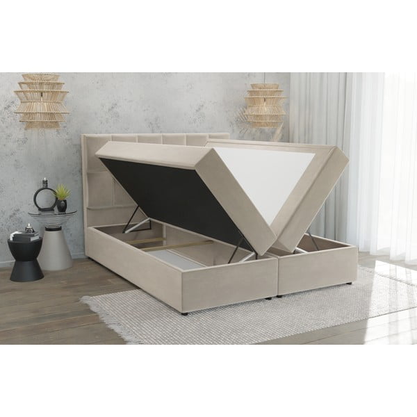 Bež boxspring krevet s prostorom za odlaganje 160x200 cm Flip – Ropez-image-3