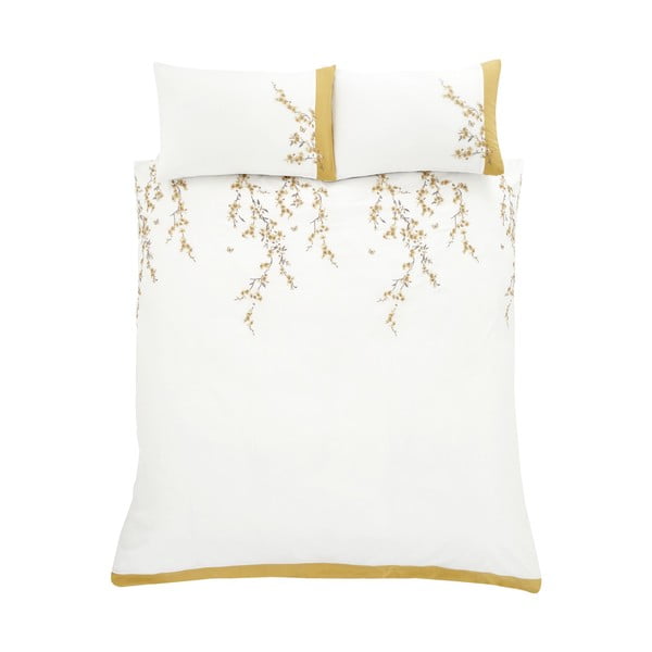 Bijelo-žuta posteljina Catherine Lansfield Embroidered Blossom, 200 x 200 cm