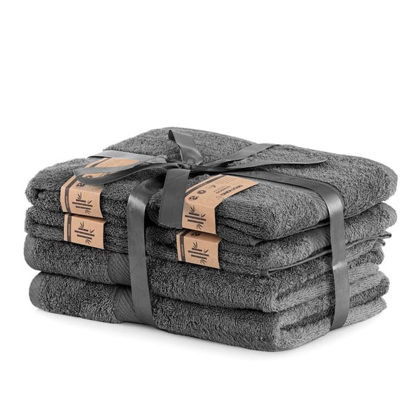 Set s 2 tamno siva velika ručnika i 4 mala ručnika DecoKing Bamby Charcoal-image-1
