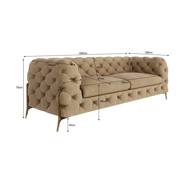 Svjetlo smeđa baršunasti sofa 225 cm Chelsea Bis – Ropez-image-3