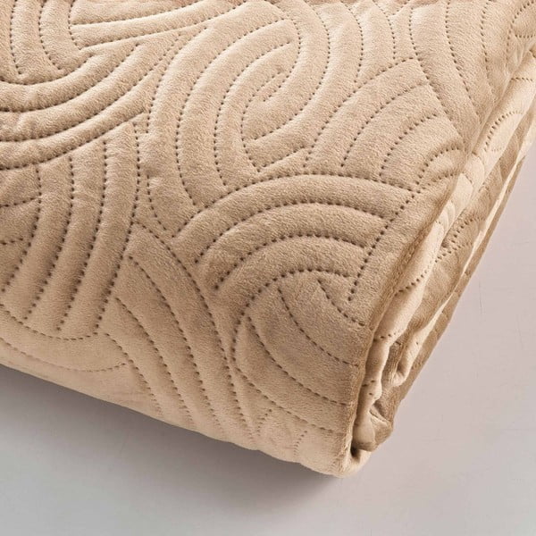 Svjetlo smeđi set prekrivača i jastučnice od samta 240x260 cm Solange – douceur d'intérieur-image-2