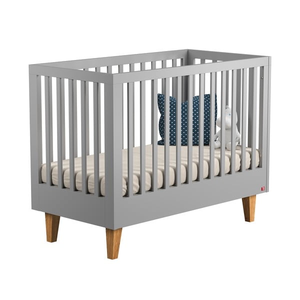 Sivi dječji krevetić s ogradom za igru Vox Lounge, 140 x 70 cm