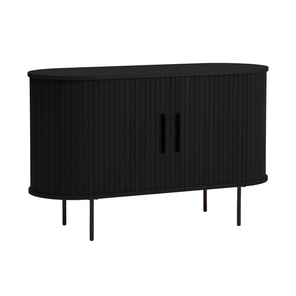 Crna komoda u dekoru hrasta s kliznim vratima 120x76x45 cm Nola – Unique Furniture-image-3