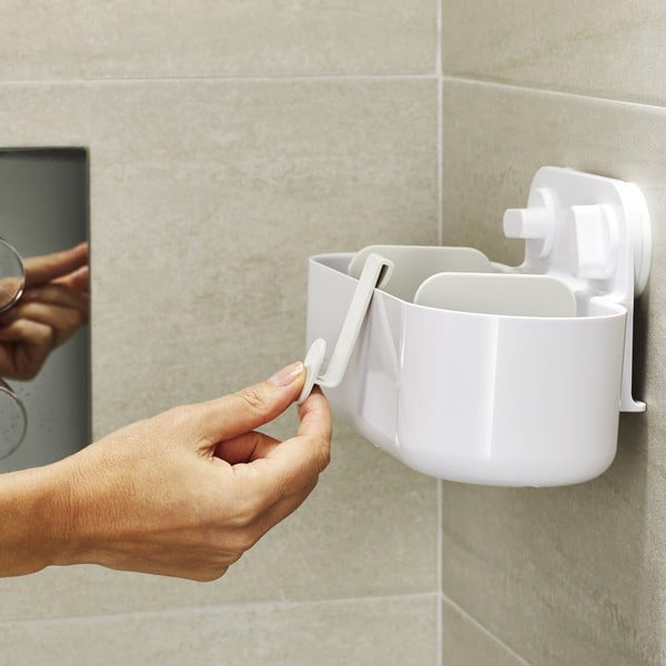 Bijela plastična kupaonska polica s postavljanjem bez bušenja Duo – Joseph Joseph-image-3