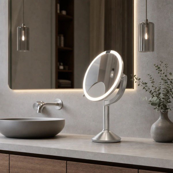 Kozmetičko ogledalo s osvjetljenjem/povećavajuće (s povećanjem 5x/s povećanjem 10x) ø 20 cm Trio – simplehuman-image-3