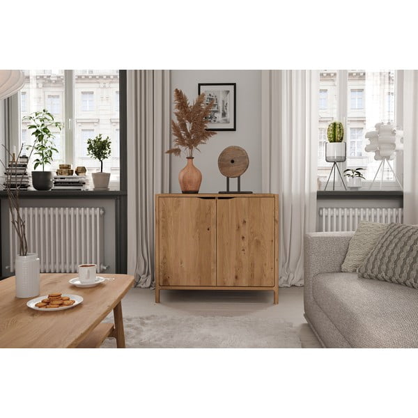 Ormarić od punog hrasta u prirodnoj boji 95x80 cm Twig – The Beds-image-3