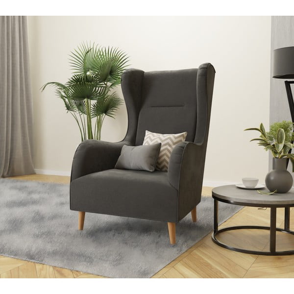 Tamno siva baršunasta wing fotelja Carole – Ropez-image-3