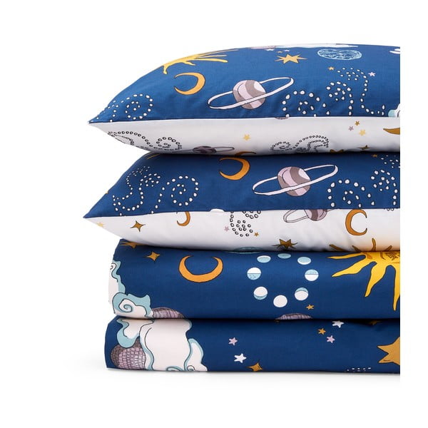 Bijela/plava pamučna posteljina za krevet za jednu osobu 135x200 cm Disco Space – Their Nibs