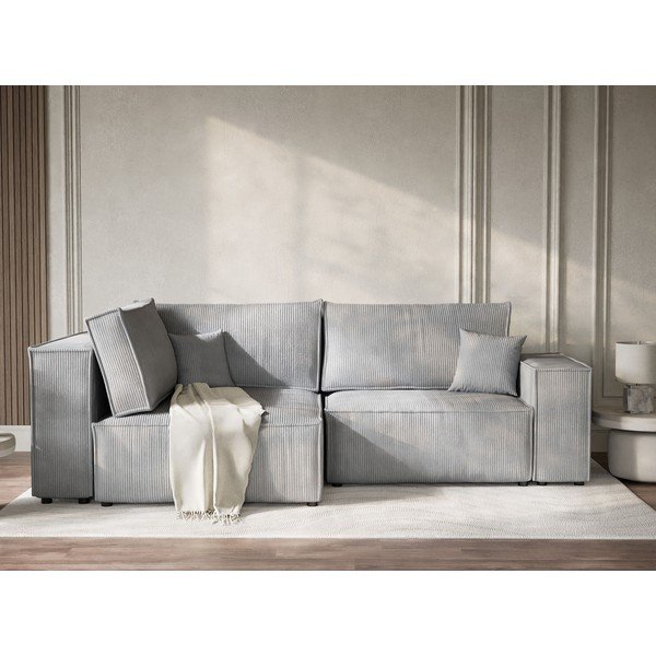 Siva sklopiva/s prostorom za odlaganje kutna garnitura od samta (s lijevim kutom/u obliku slova L) Tonga – Maison de Rêve-image-1