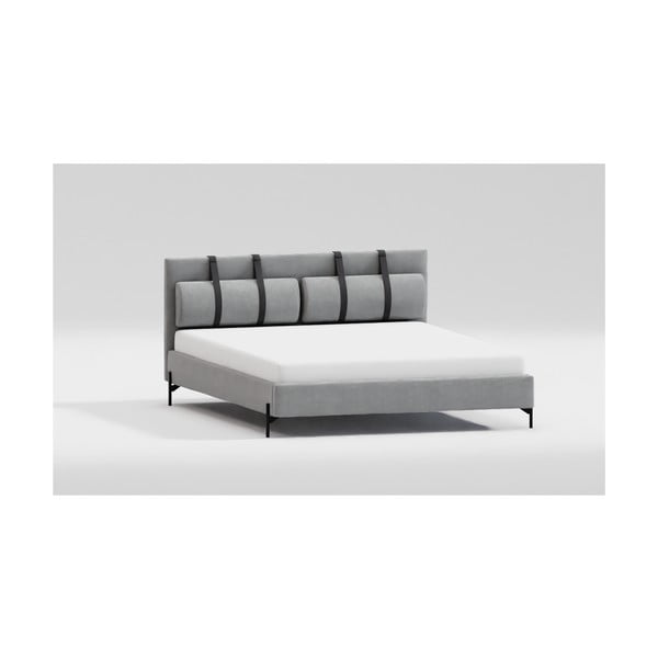 Svijetlo sivi tapecirani bračni krevet s podnicom 160x200 cm Tulsa – Ropez-image-2