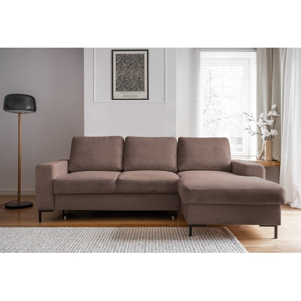 Smeđa sklopiva kutna garnitura od samta (s desnim kutom) Lofty Lilly – Miuform-image-1