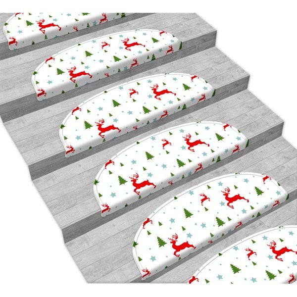 Crveno-bijeli tepisi za stepenice u setu od 16 kom Christmas Deer and Tree - Vitaus, 65 x 20 cm-image-1