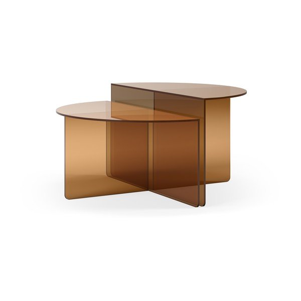 Smeđi stakleni okrugli stolići za kavu u setu 2 kom ø 80 cm Velta – MOME