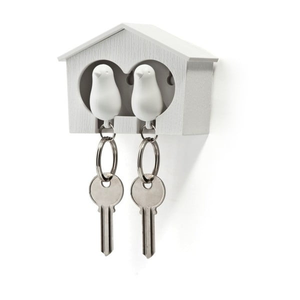 Bijela vješalica za ključeve s dva bijela Qualy Duo Sparrow privjeska za ključeve