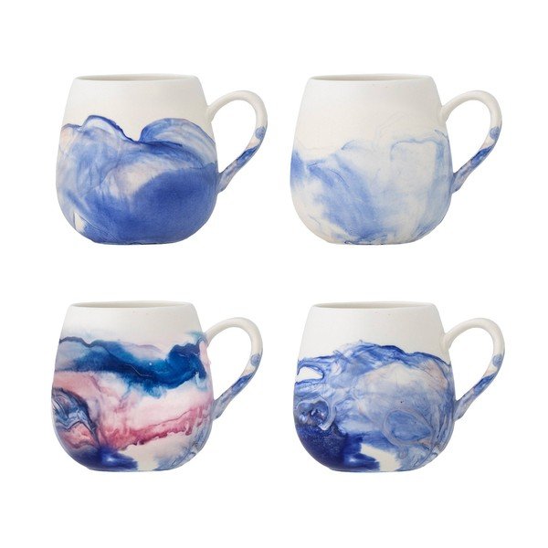 Bijele/plave šalice u setu 4 kom od kamenine 250 ml Lyre – Bloomingville