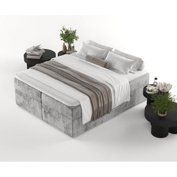 Sivi boxspring krevet s prostorom za pohranu 200x200 cm Yoko – Maison de Rêve-image-3