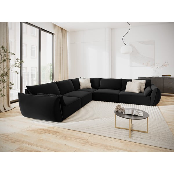 Crna baršunasti kutna garnitura Vanda – Mazzini Sofas-image-1