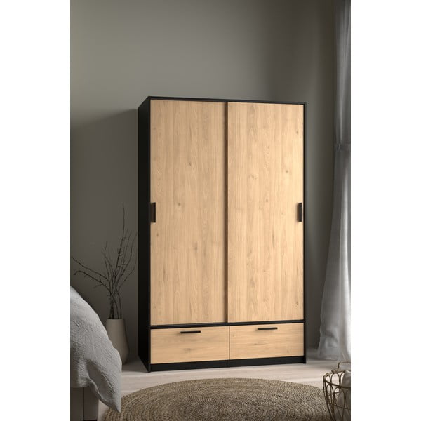 Crni/u prirodnoj boji ormar u dekoru hrasta s kliznim vratima 121x200 cm Line – Tvilum-image-3