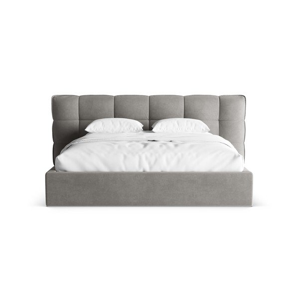 Sivi tapecirani bračni krevet s prostorom za odlaganje s podnicom 200x200 cm Eric – Micadoni -image-4
