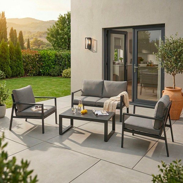 Antracitno siva vrtna garnitura aluminijska za 4 osobe Hilde – Bizzotto-image-1