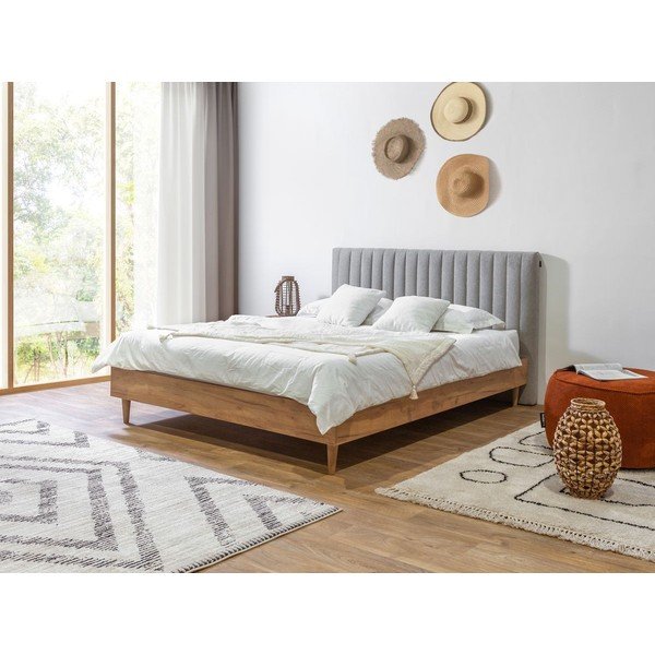 Svijetlo sivi/u prirodnoj boji bračni krevet s podnicom 180x200 cm Oceane – Bobochic Paris-image-1