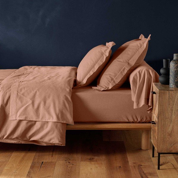 Pamučna plahta s gumom u boji lososa 160x200 cm Lina – douceur d'intérieur-image-1