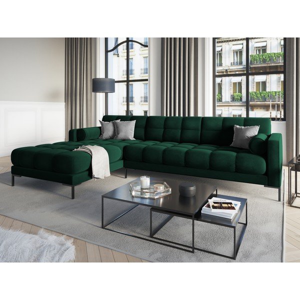 Tamnozelena baršunasta kutna garnitura Cosmopolitan Design Bali, lijevi kut-image-1