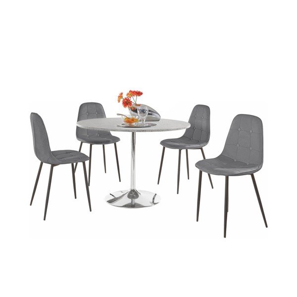 Set okruglog stola za blagovanje i 4 sive stolice Støraa Terri Concrete-image-1