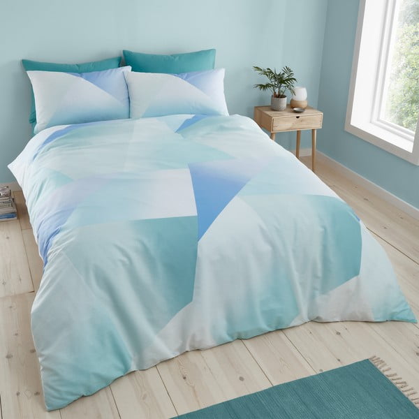 Zelena/plava posteljina za krevet za jednu osobu 135x200 cm Ombre Larsson Geo – Catherine Lansfield