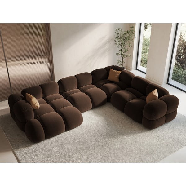 Tamno smeđa baršunasti kutna garnitura (s desnim kutom/u obliku slova "U") Loretto – Cosmopolitan Design-image-1