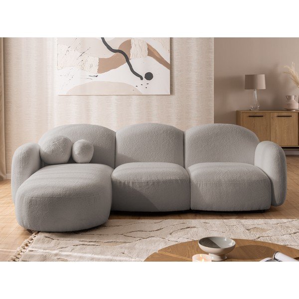 Siva kutna garnitura od bouclé tkanine (s lijevim kutom/s ležaljkom) Orbit – Ropez-image-1