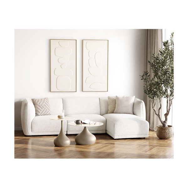Krem kutna garnitura od šenila (s desnim kutom/s ležaljkom) Noor – House Nordic-image-1