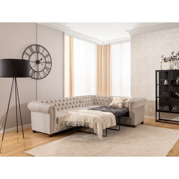 Bež baršunasti sklopiva kutna garnitura (s desnim kutom/u obliku slova L) York Blik – Ropez-image-4