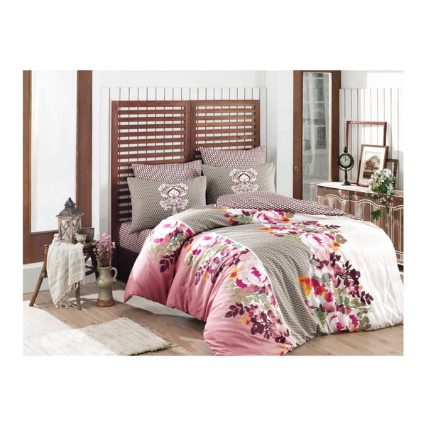 Pamučna posteljina s posteljinom za bračni krevet Liliana Salmon, 200 x 220 cm